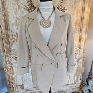 Say What? Double-Breasted Beige Blazer